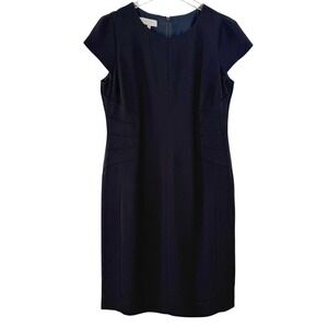 Hobbs London SHEATH Cap Sleeve Dress NAVY WOMEN 10 STRUCTURED WORKWEAR